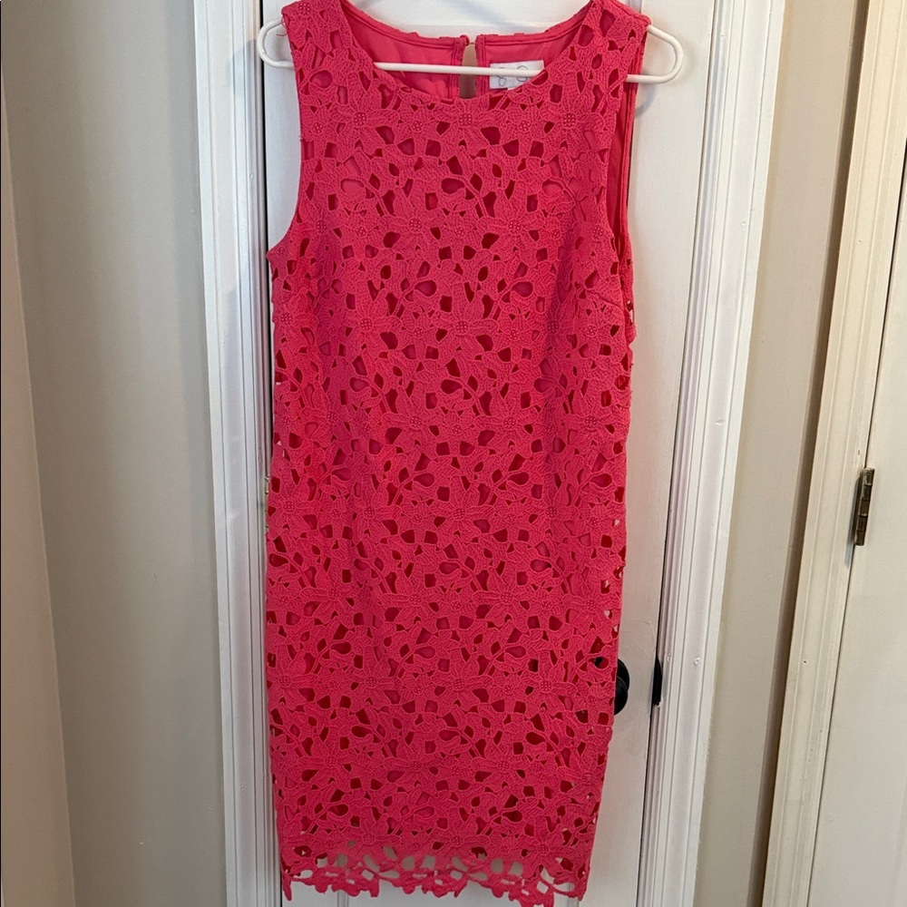 Jessica Simpson Vibrant Pink Lace Midi Dress